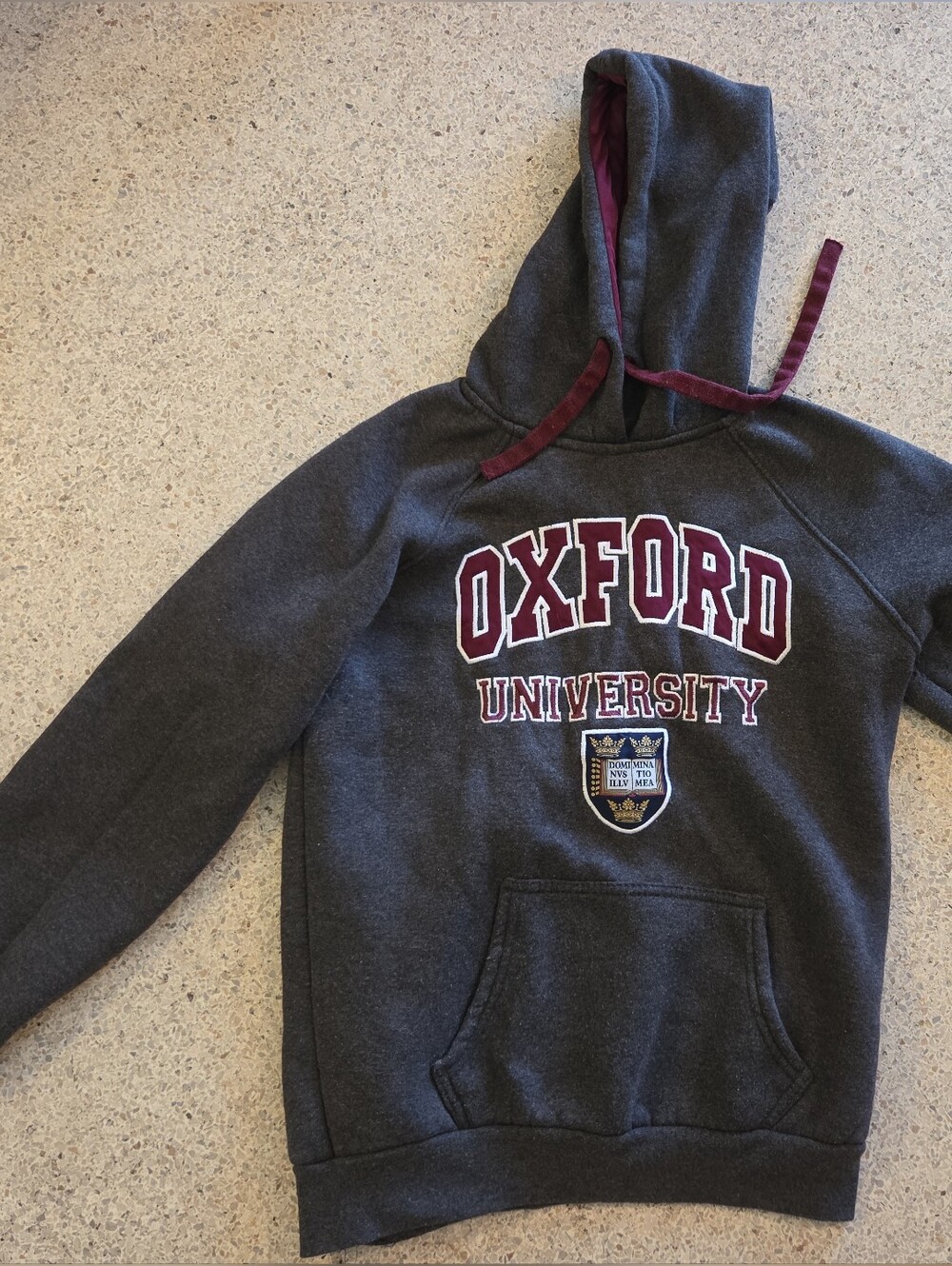 Oxford University Gray Hoodie Sweatshirt Maroon Large Embroidered Logo